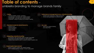 Table Of Contents Umbrella Branding To Manage Brands Family