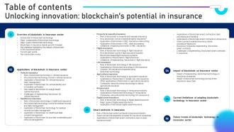 Table Of Contents Unlocking Innovation Blockchains Potential In Insurance BCT SS V