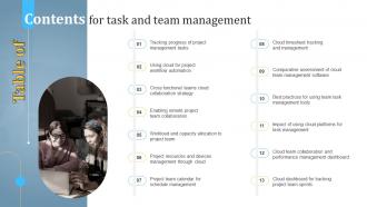 Table Of Contents Utilizing Cloud For Task And Team Management