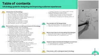 Table Of Contents UX Strategy Guide For Designing And Improving Customer Experiences Strategy SS