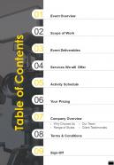 Table Of Contents Video Production Proposal One Pager Sample Example Document