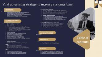 Table Of Contents Viral Advertising Strategy To Increase Customer Base Ppt Grid