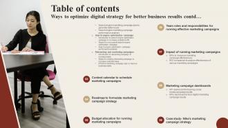 Table Of Contents Ways To Optimize Digital Strategy For Better Business Results Strategy SS V Informative Unique