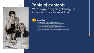 Table Of Contents Web Page Designing Strategy To Improve Customer Retention