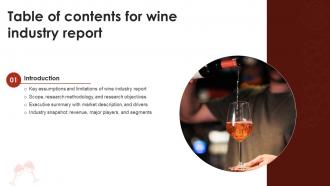 Table Of Contents Wine Industry Report Ppt Show Graphics Template IR SS