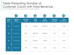 Table presenting number of customer count with total revenue