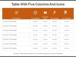 Table with five columns and icons