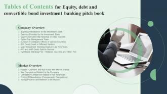 Tables Of Contents For Equity Debt And Convertible Bond Investment Banking Pitch Book