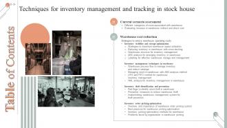 Tables Of Contents Techniques For Inventory Management And Tracking In Stock House