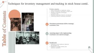 Tables Of Contents Techniques For Inventory Management And Tracking In Stock House Customizable Content Ready