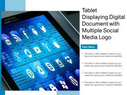 Tablet displaying digital document with multiple social media logo