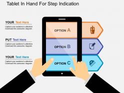 Tablet in hand for step indication flat powerpoint design