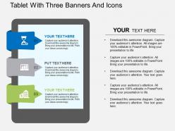 Tablet with three banners and icons flat powerpoint design
