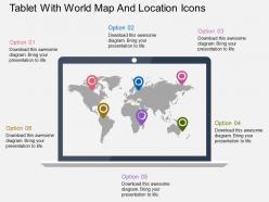 Tablet with world map and location icons ppt presentation slides