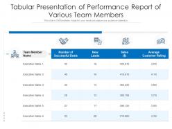 Tabular presentation of performance report of various team members