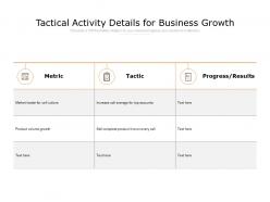 Tactical activity details for business growth