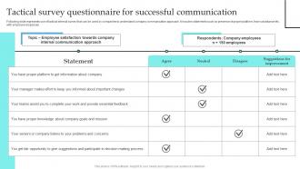 Tactical Survey Questionnaire For Successful Implementation Of Formal Communication
