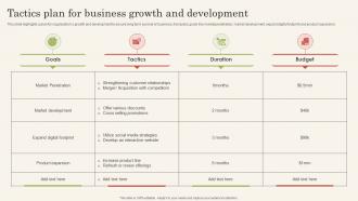 Tactics Plan For Business Growth And Development