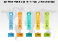 Tags with world map for global communication flat powerpoint design