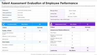 Talent Assessment Evaluation Of Employee Performance