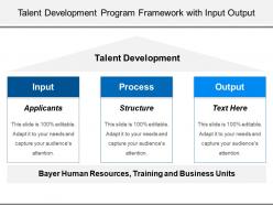 Talent development program framework with input output