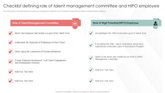 Talent Management And Succession Checklist Defining Role Of Talent Management Committee