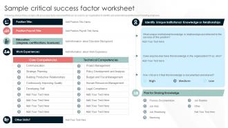Talent Management And Succession Sample Critical Success Factor Worksheet Ppt Icon Layout Ideas