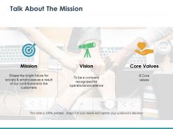 Talk about the mission with three icons ppt ideas graphic images
