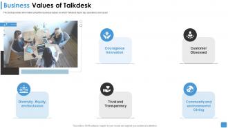 Talkdesk funding elevator business values of talkdesk ppt summary deck