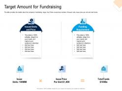 Target amount for fundraising pitch deck for cryptocurrency funding ppt icons