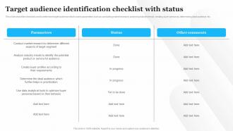 Target Audience Identification Checklist With Status Customer Service Optimization Strategy
