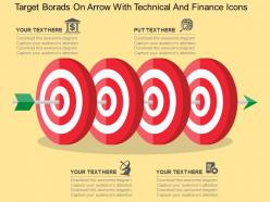 Target borads on arrow with technical and finance icons flat powerpoint design