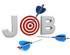 Target dartboard with arrow showing targets of jobs stock photo