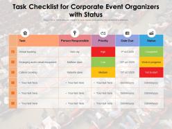 Task checklist for corporate event organizers with status