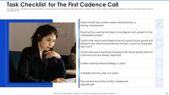 Task checklist for the first cadence call