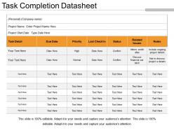 Task completion datasheet presentation visual aids