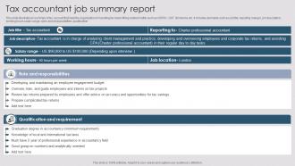 Tax Accountant Job Summary Report