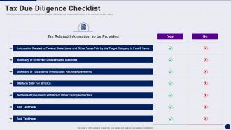 Tax Due Diligence Checklist Due Diligence In Merger And Acquisition