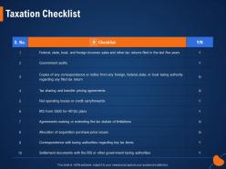Taxation checklist any foreign ppt powerpoint presentation icon graphics example