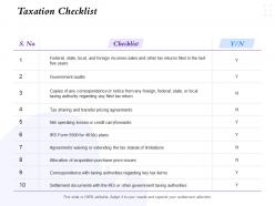Taxation checklist government audits ppt powerpoint presentation visual aids summary
