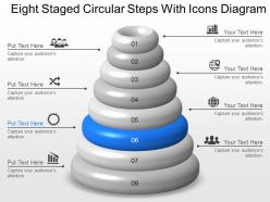 Te eight staged circular steps with icons diagram powerpoint template slide