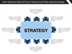 Team alignment eight 3d person sitting around table agreeing strategy