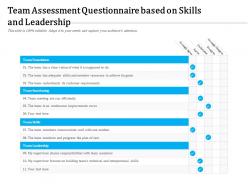 Team assessment questionnaire based on skills and leadership