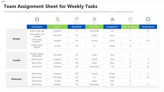 Team assignment sheet for weekly tasks