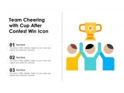 Team cheering with cup after contest win icon