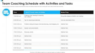 Team Coaching Schedule With Activities And Tasks