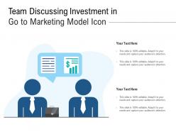 Team discussing investment in go to marketing model icon