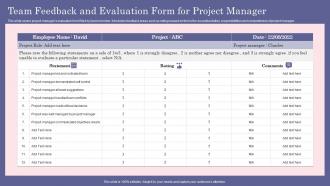 Team Feedback And Evaluation Form For Project Manager