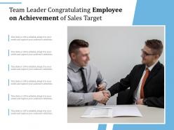 Team leader congratulating employee on achievement of sales target