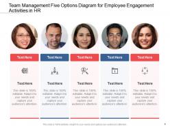 Team management five options diagram for employee engagement activities in hr infographic template